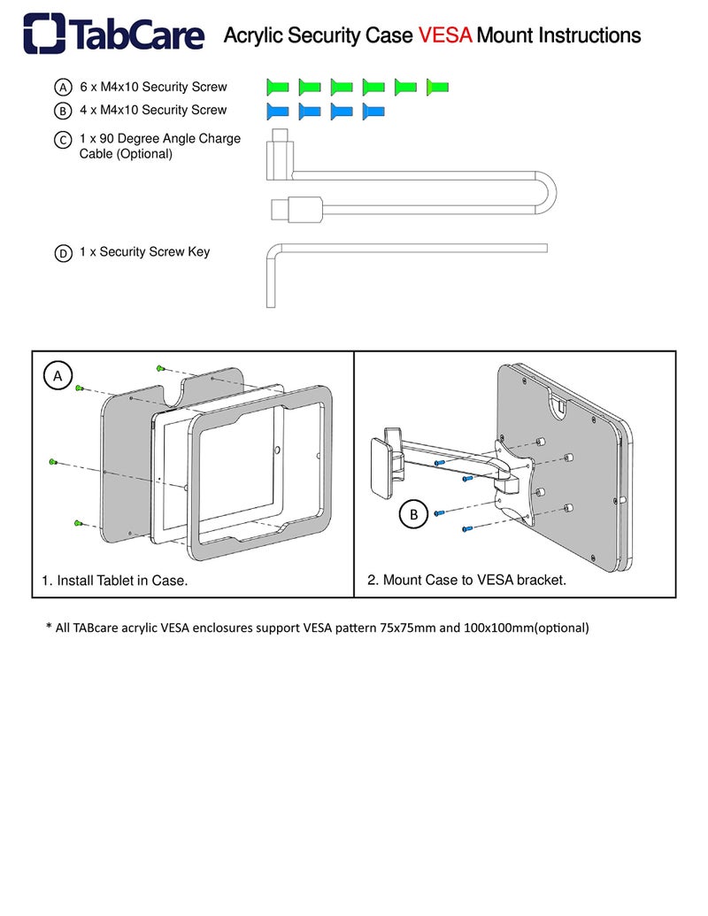 TABcare Anti-Theft Acrylic VESA Enclosure for Apple iPad 7/8/9 10.2" with Free Wall Mount Kit & 90-Degree Angle Charge Cable (iPad 7/8/9 10.2", Clear) - Image 4